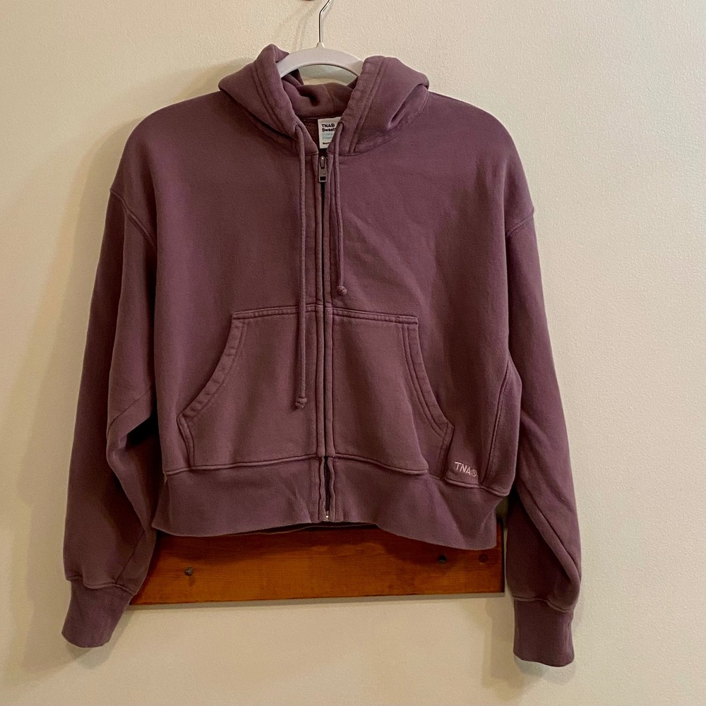 TNA Aritzia Cozy Sweatfleece Boyfriend Boxy Zip Up Hoodie Eggplant Purple S